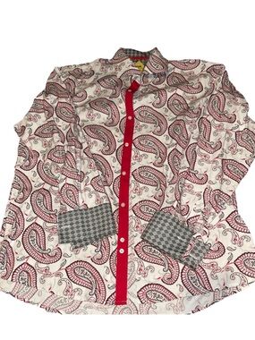 Steven Land Shirt Mens 17-17.5 34/35 French Cuff Button Up Paisley Long Sleeve